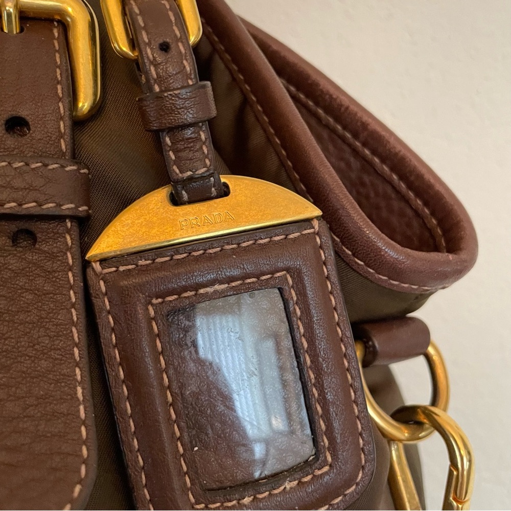 Prada‎ Tessuto Nylon Calf Leather Trim Convertible Tote Chocolate Brown - Picture 6 of 13